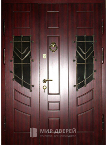 Металлическая дверь со стеклом и ковкой двупольная №15 - фото №1